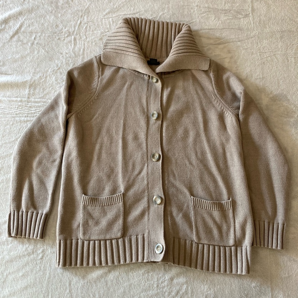 Ann Taylor knit cardigan shawl collar beige button